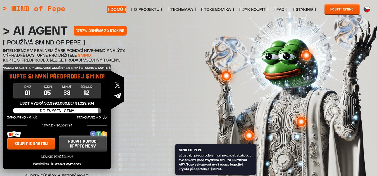 Mind of Pepe je unikátní kryptoměna s AI agentem, monitorujícím trh a sociální sítě.