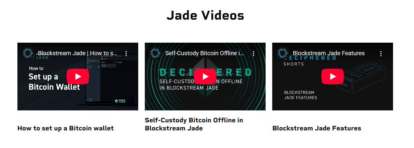 BlockStream Jade - zákaznická podpora a tutoriály k jejich krypto pěněžence
