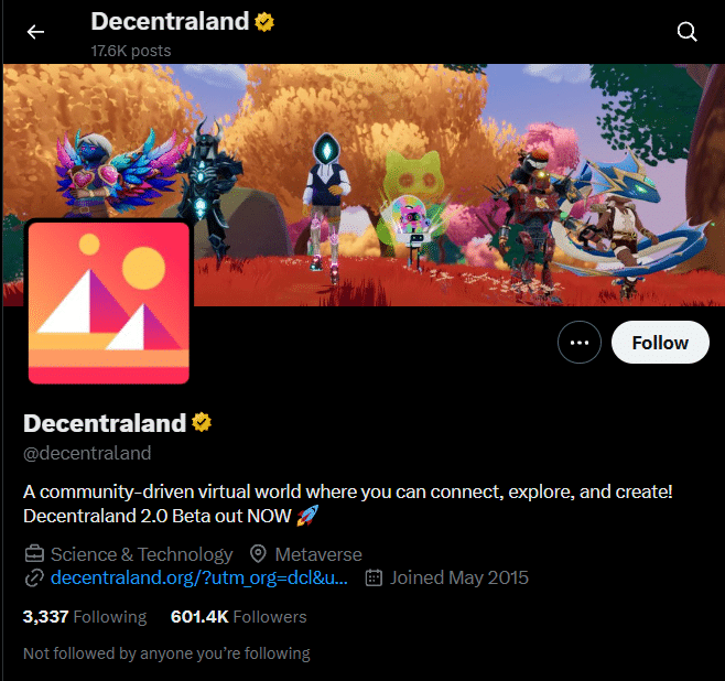 Decentraland oficiální X účet
