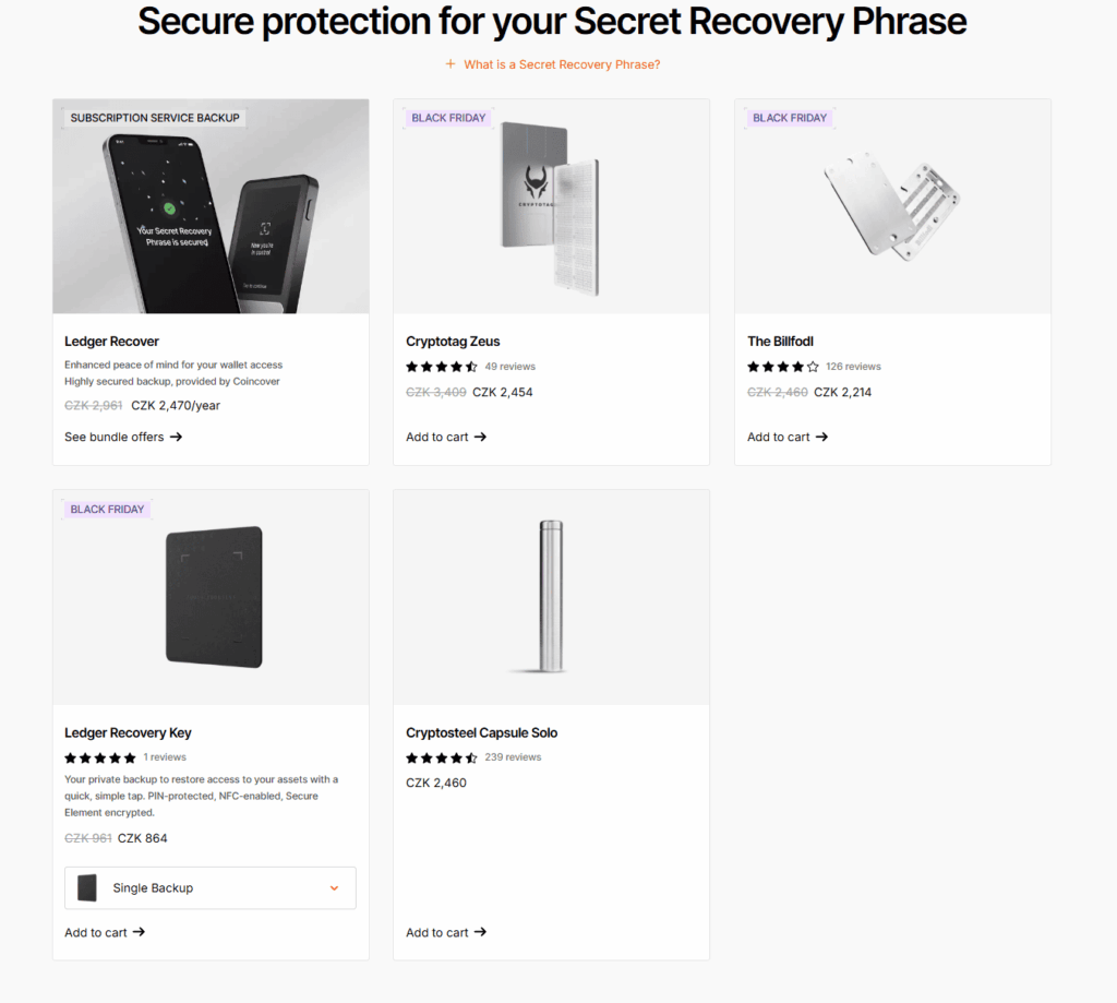 Bezpečnostní nabídka Ledger Wallet