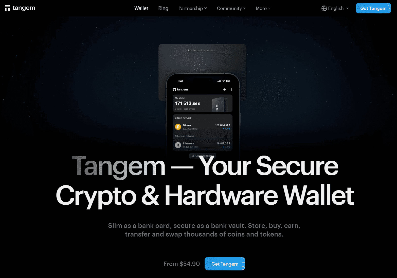 Tamge, Wallet - úvodní stránka