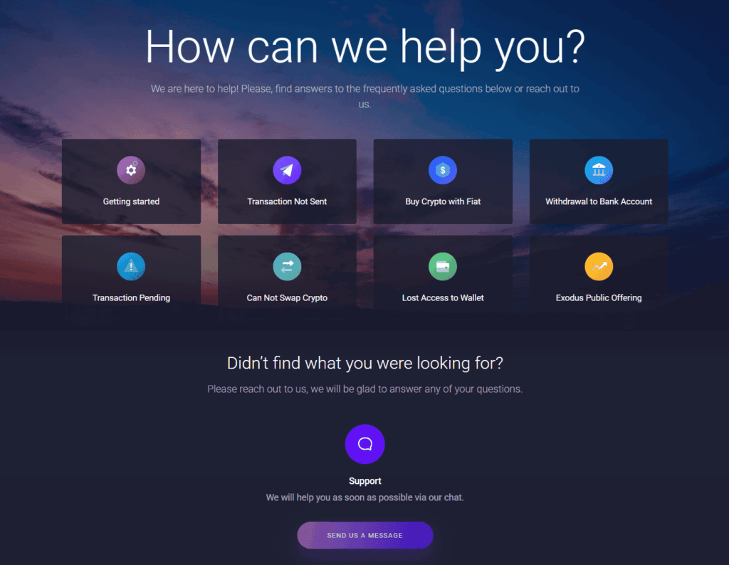 Zákaznická podpora Exodus Wallet